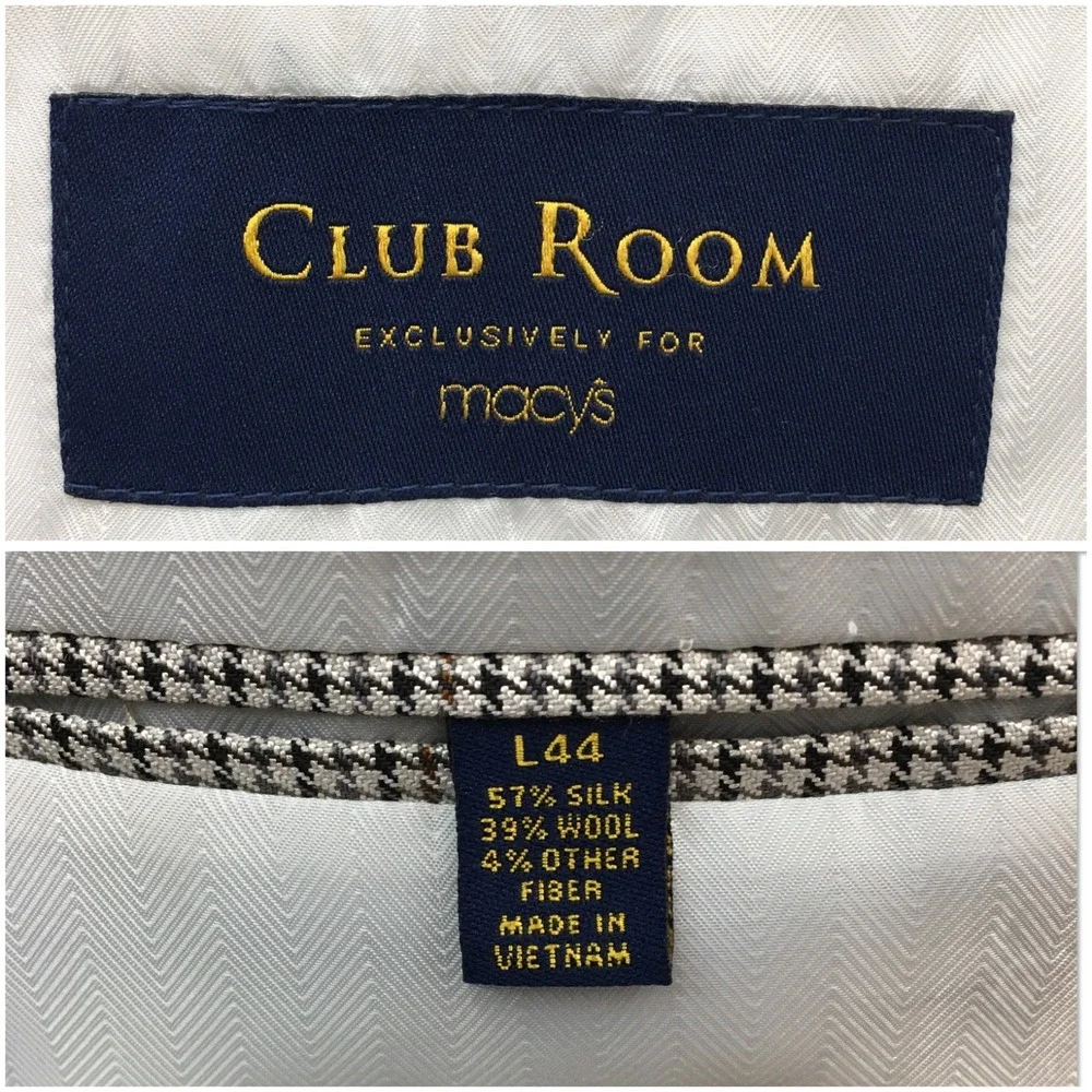 CLUB ROOM Mens Wool Silk Blazer Sport Coat‎ Casual Jacket Size 44L Classic Suit